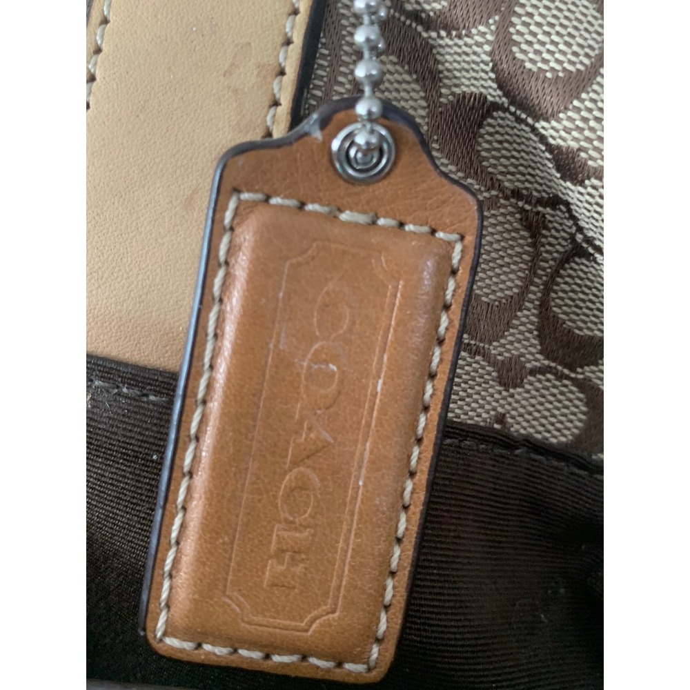Coach Signature Jacquard Satchel Brown Tan Leather Trim F13813 Bag #922 - Picture 9 of 12